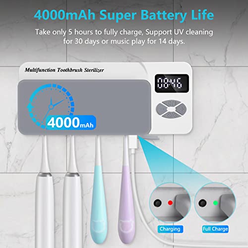 Aonco Toothbrush Holder With Uv Cleaning, Multifunctional Bathroom Wall Mounted Toothbrush Holder With Bluetooth Music Player, 4000Mah Usb Charging, Shower Clock Timer, Electric Toothbrushes Organizer #TOP5