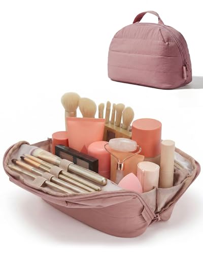 Image of BAGSMART Travel Parallel Makeup Bag, Fold-Down Cosmetic Pouch for Women