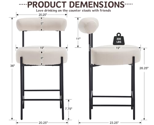 Butacos Altura de Isla de Cocina Set de 2, Modernos con Tapizado en Lino Beige y Patas de Metal, Altura Asiento 26 pulgadas miniatura 2