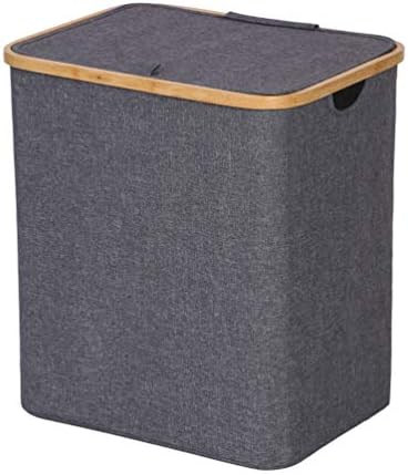 OCDLIVERER 81 Liter Large Collapsible Hamper, Modern Laundry Basket with Lid,Nursery Storage with Bamboo Frame for Dirty Clothes Storage,Kids Storage in Living Room and Bed Room(Large, Grey)