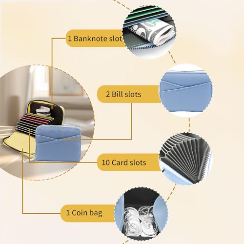 Credit Card Wallet, Leather Credit Card Holder 13 Slots 1 Coin Pocket Business Card Wallet with Zipper for Coin, Card (Black)4