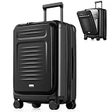 Coolife Carry On Luggage Suitcase : 22x14x9 Airline Approved Travel Luggage with Spinner Wheels, Front Pocket Expandable Hardshell Suitcases with TSA Lock Black