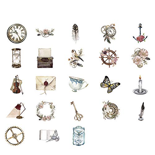 Deseaco Watercolor Vintage Stickers, Decorative Scrapbooking Embellishment Supplies, Aesthetic Retro Flower Bird Clock Botanical Planner Stickers Decal, Adhesive Art Craft Gift For Journaling, Diary, Calender, Card Envelope Making-Mini 92Ps #TOP1