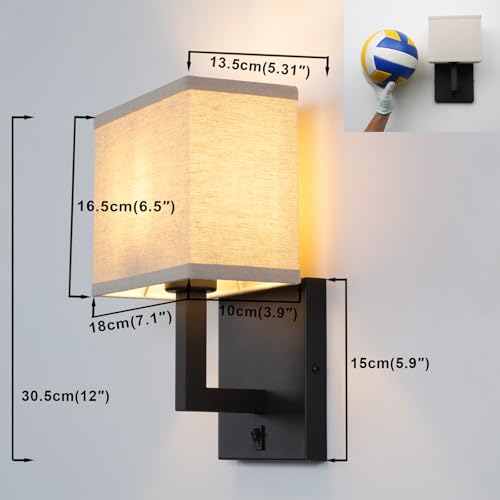 Image of Yosoan Set of 2 Linen Boho Fabric Wall Sconce with On Off Switch, Vanity Retro Hardwired Indoor Vintage Industrial Wall Mount Lamp Fixture Lighting for Bedside Living Room Stairwell Hallway(Black)