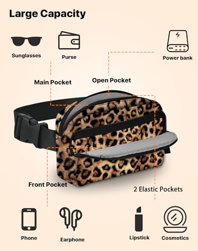 Image of Leopard Print Fanny Pack Lightweight Belt Bag Fashion Waist Pouch | Waterproof, crossbody bags for women, sports, running, traveling, hiking