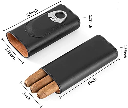 Oyydecor Cigar Case Cigar Carrying Case Set Leather, Cigar Humidor with Silver Stainless Steel Cutter(Black)