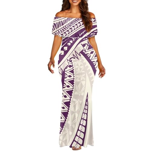 Image of Polynesian Dresses for Women Off Shoulder Maxi Dress Puletasi Samoan Dresses S-7XL