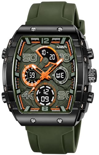 Image of V2A Impact-AXON 3103 Analog-Digital Watch for Men | Unique Tonneau Case & Multi-Layered Dial Design | Bold Fashion Performance Watch with 3 Time Zones, Countdown, 50M Water Resistance & Backlight