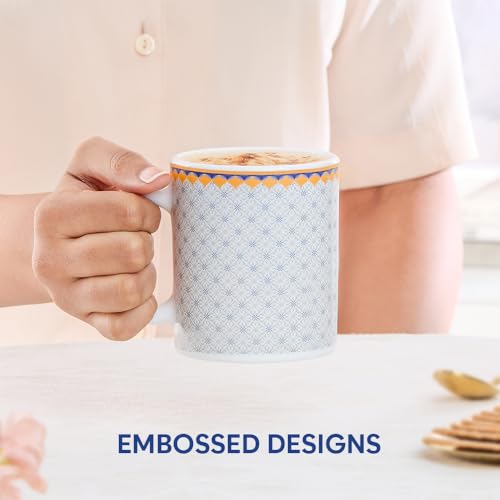 Image of Larah by BOROSIL 320ml x 2pc Opalware Kosmia Tea /Coffee Mug Set, Microwave & Dishwasher Safe Embossed Design Crockery Ideal for Daily Use & Gifting