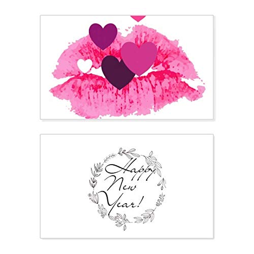 Tarjeta conmemorativa de San Valentín con corazones rosas y detalles de labios