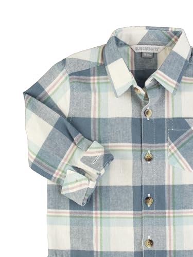Image of RUGGEDBUTTS Boys Solid Cotton Long Sleeve Button Down Shirt with Button Tabs
