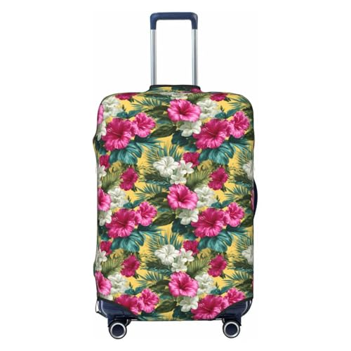 Pink White Hibiscus Flowers Palm Leaves Elastic Travel Luggage Covers Dustproof Scratch-Resistant Suitcase Protector Fit 22-24 Inch