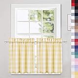 CAROMIO Cafe Curtains 24 Inch, Yellow and White Buffalo Plaid Gingham Check Short Tier Curtains for Kitchen Bathroom Window Curtain, Yellow