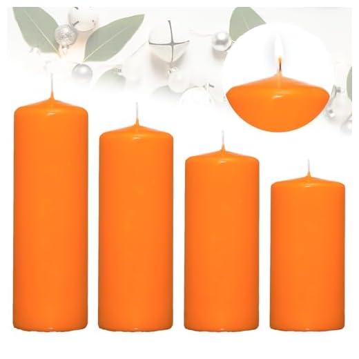 Candelo Set om 4 stumpljus jul atmosfär ljus – orange – 12/14/16/18 cm – Advent ljus juldekoration – julljus för adventkrans