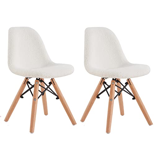 Tehrecbt Kids Chair Set Of 2, Warm Cute Kids Desk Chair For 3-12 Yesrs, Toddler Chair In Mini Size With Wood Legs, Curved Backrest, Mid-Century Soft Fabric Study Chair For Children (White) #TOP14