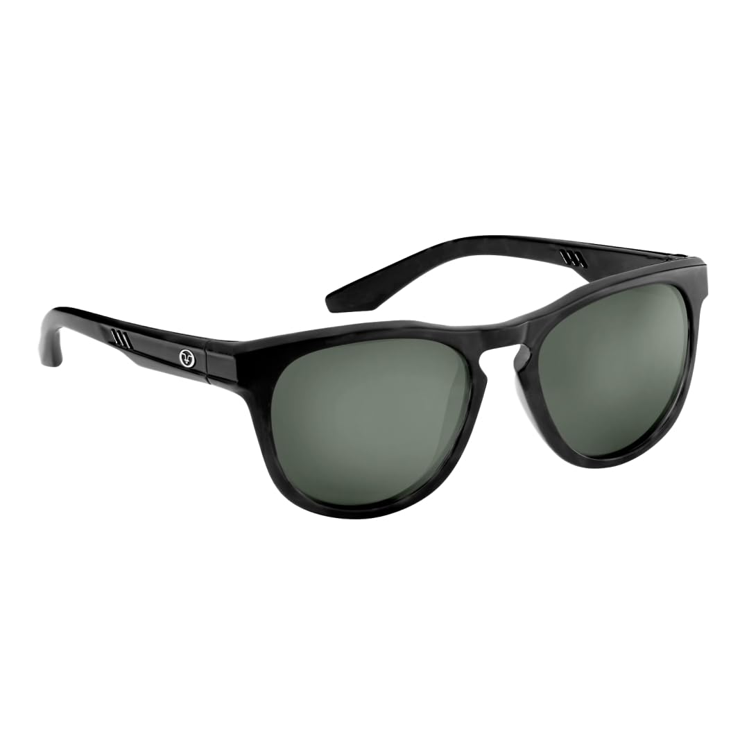 Flying Fisherman Breakers - Gafas de sol ovaladas polarizadas, marco negro brillante/lente ahumada, tamaño mediano, Marco negro brillante/lente ahumado, Medium