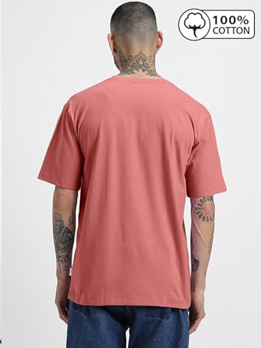Image of Veirdo Oversized Baggy Fit Drop Shoulder Half Sleeves Round Neck Solid Pure 100% Cotton T-Shirt for Men (Available in White, Black, Mustard, Maroon, Green, Lilac, Navy, Red Color)