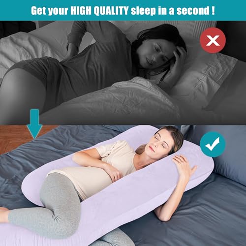 Image of Cute Castle Pregnancy Pillows, Soft U-Shape Maternity Pillow with Removable Cover - Full Body Pillows for Adults Sleeping - Pregnancy Must Haves - Jumbo 57 Inch - Purple