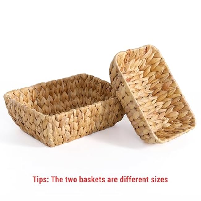 Small Wicker Baskets for Organizing 2 Pack, Hand Woven Baskets for Storage, Towels and Toilet Paper Organization, Woven Gift Basket,Countertop Baskets Set for Organizing