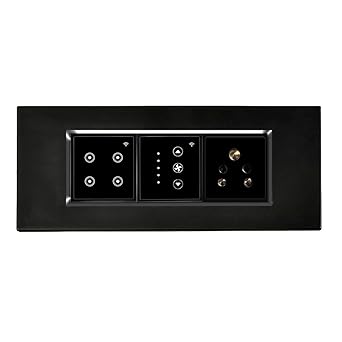 L&G 6 Modular WiFi Switch Board | 3 Smart Switch Control, 1 Smart Fan Regulator, 1 Socket | German Technology with Indian Standards | Compatible with Alexa, Ok Google & SIRI Shortcut (Size: 6M- 220 x 90 x 45 mm) (Black)