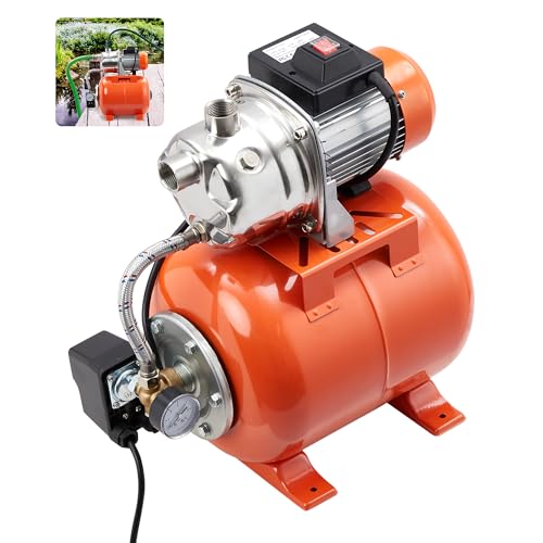 1HP Shallow Well Pump w/ 950 GPH Flow Rate & 115V Auto Pressure Switch, Stainless Steel Pressure Tank for Home Garden Lawn Sprinkler Irrigation, High-Efficiency Durable Winter Proof Design