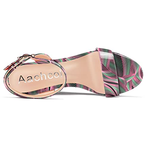 Image of Aachcol Women Platform Wedge Sandals Round Peep Open Toe Ankle Strap Slingback Two-Piece Chunky Block High Heel Dress Shoes Pumps Party Patent 4 Inch