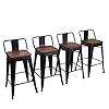 Yongchuang 26" Bar Stools Set of 4 Kitchen Counter Height Stools with Wood Seat Metal Low Back Barstools Matte Black