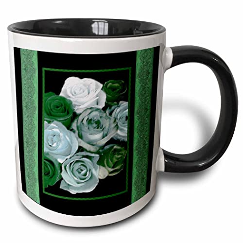 3dRose Dreamy hues of green roses with spring 11oz Two-Tone Black Mug