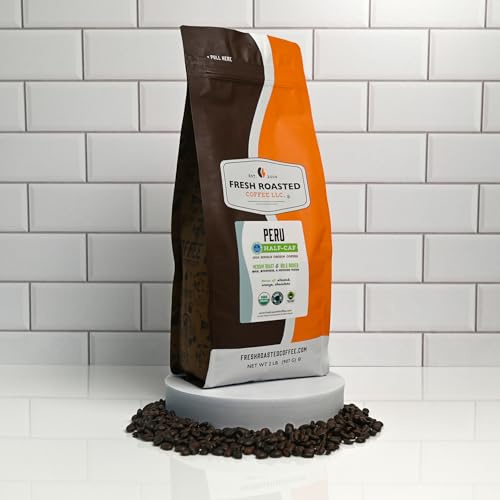 Image of Fresh Roasted Coffee, Organic Peru Water-Processed Half-Caf Drip Ground Coffee, Medium Roast, USDA Organic, 3rd Party Tested for Mold, Mycotoxin & Pesticides, Kosher, 2 lb (32 oz)