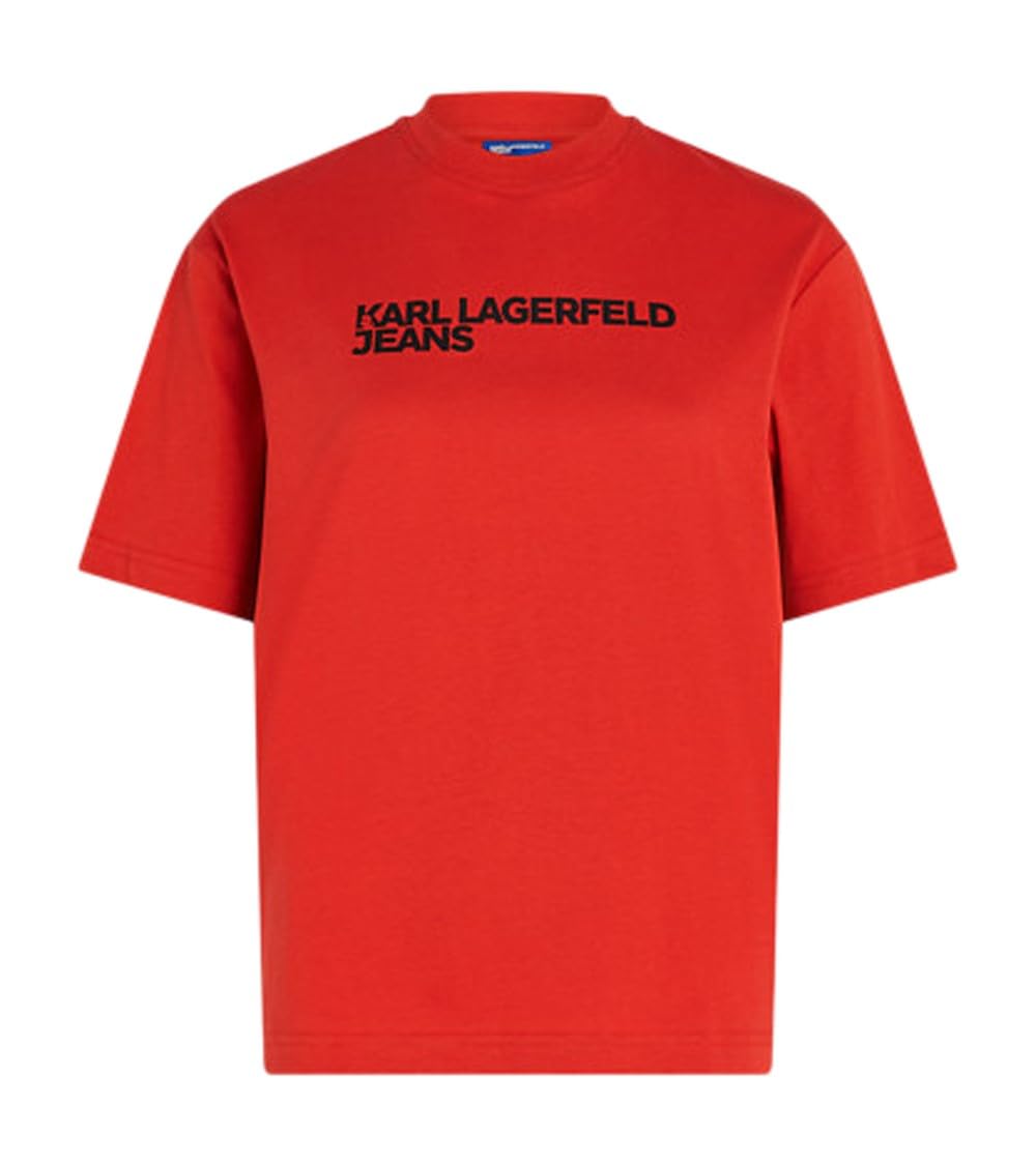 KARL LAGERFELD JEANS, Women's, Regular Short Sleeve Essential Logo Tee, Regular Fit, Red, XS