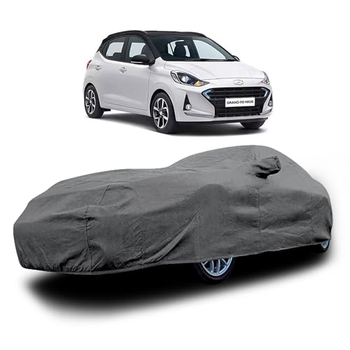 Image of Car Cover for Hyundai The Grand i10 Nios (2019 to 2024 Models) with Mirror Pocket, Triple Stitched, All Weather Protection, Breathable Fabric, Full Size (Heavy Duty Grey)