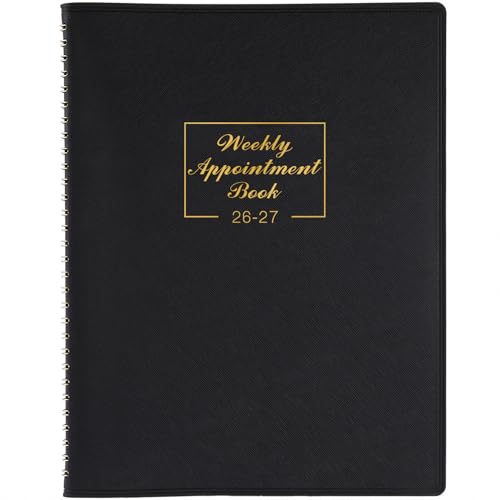 Indeme Appointment Diary 2026-2027 - A4 Weekly Appointment Diary Week to View Hourly Planner 15 Minutes Intervals Personal & Work Organizer 21.8 x 29 cm Soft Leather Cover Black