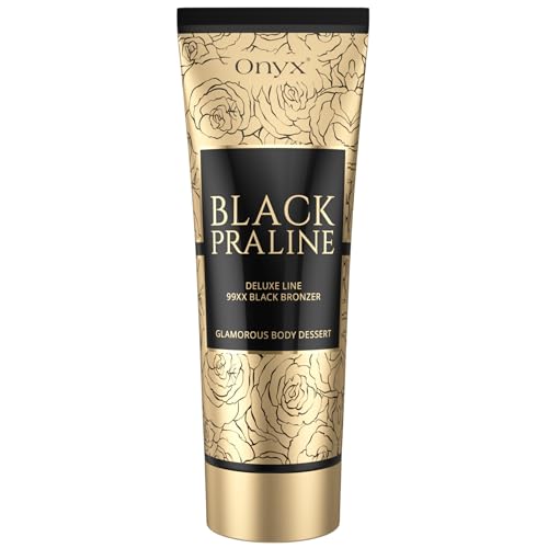 Onyx Black Praline Solarium Bräunungsbeschleuniger mit intensivem Bronzer - Dunkle Sonnenbank Creme für sofortige dunkle Bräune mit Arganöl & Sheabutter tief pflegend | 200 ml