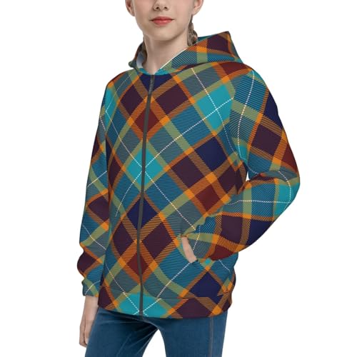 Plaid Pattern Kids Pullover Hoodies Boys Zip Up Sweatshirts Girls Athletic Clothes with Pocket