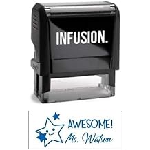 Infusion Custom Awesome Teacher Stamp, 3/4" x 1-7/8" Custom, Medium, Rectangle Self-Inking Stamp