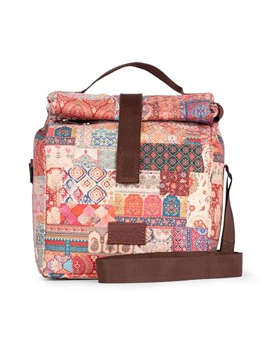 Image of ZOUK Kutch Gamthi Abstract Printed Multicolor Insulated Roll up Lunch Bag,Cotton, 7 Litres