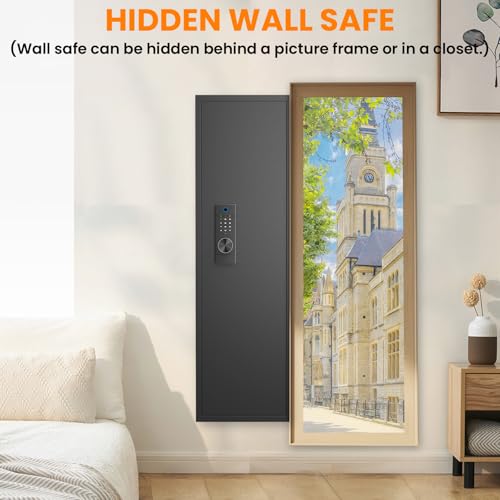 Image of 53.15 inch Wall Safe Between the Studs, Biometric Fingerprint Hidden Safe with Dual Alarm System and Silent Mode, Wall Gun Safe with 3 Adjustable Shelves and Magnetic Slot (Black-Fingerprint)