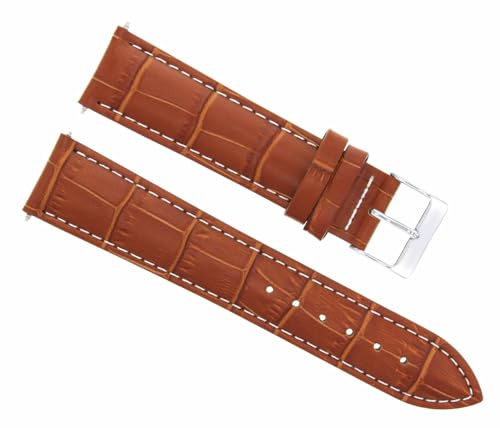 Ewatchparts 23mm Leather Watch Band Strap Compatible With 43mm Tissot PRC200 1853 Automatic Watch Tan With White Stitching