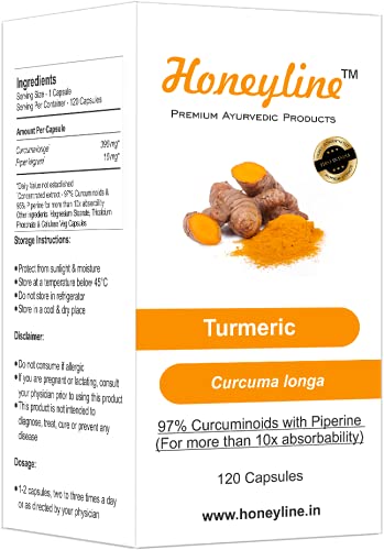 BharatVed Honeyline Turmeric with 97% Curcuminoids & Piperine for more than 10x absorbability - 120 Capsules-image-45