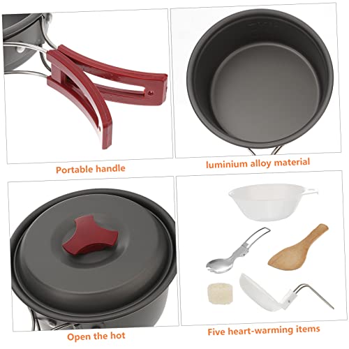 BRIGHTFUFU 1set Camping Cookware People Lightweight Aluminum Folding Cooking Pot and Picnic Bowl Easy to Clean Outdoor Cookware for Hiking and Camping - Image 2