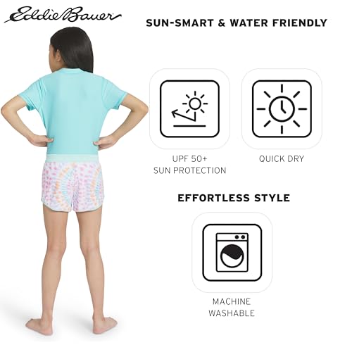 Image of Eddie Bauer Girls' UPF 50+ Rash Guard Sun Tee Shirt and Swim Short Set