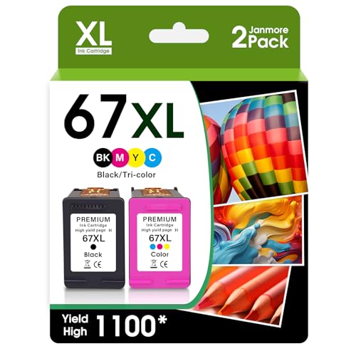 Hyggetech Compatible 67XL Ink Cartridge Replacement for HP Envy 6055 6052 6075 Envy Pro 6455e 6455 6475 6458 DeskJet 4155 2755e 2755, Black, Cyan, Yellow, Magenta, 2-Pack
