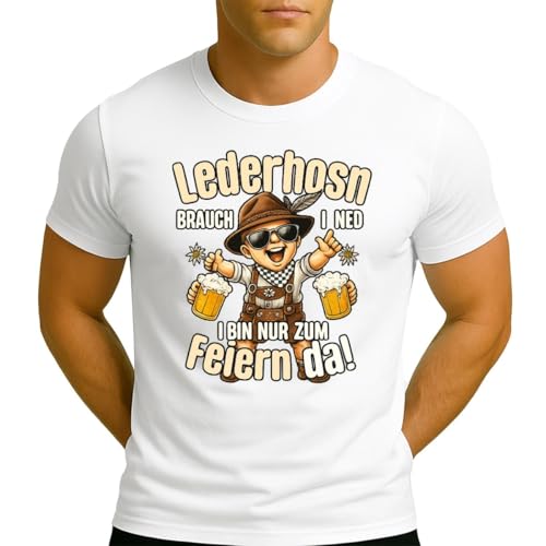 Lederhosn | Lausbua | Feiern | Servus | Hirsch | REH Trachtenshirt Tracht Herren T-Shirt, 4. Oktoberfest (blanco), XXL