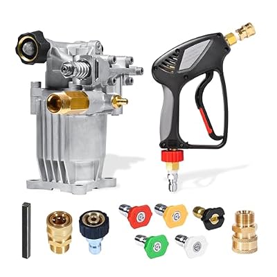 TOOLCY Short Pressure Washer Gun 5000 PSI and 3/4" Shaft Horizontal Pressure Washer Pump 3200 PSI, 2.5 GPM, Easy Cold Start, 360° Swivel, M22-14mm Adapter, 5 Nozzle Tips