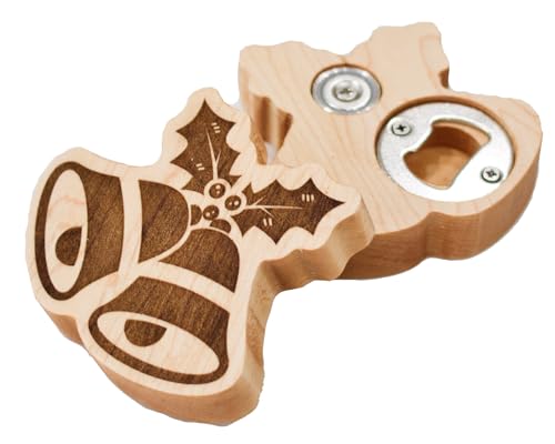 Christmas Bottle Opener - Magnetic Bottle Openers with a Christmas Theme - Christmas Party Supplies - Holiday Decor - Perfect Christmas Gift - locally sourced MAPLE - MADE IN USA (Christmas Bells)