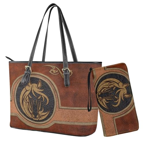 Set de bolso y cartera de cuero para mujer miniatura 1