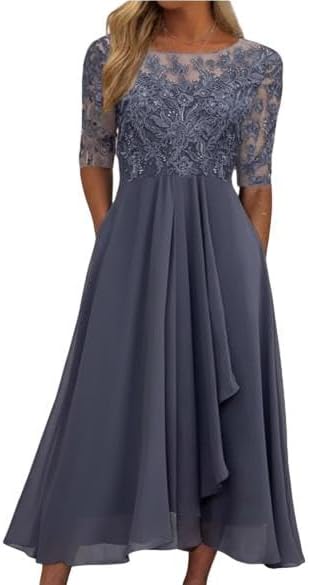 OSCORP Womens Lace Chiffon Midi Dress 2026 Spring, Elegant 1/2 Sl...