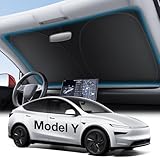 Wigoo Tesla New Model Y Accessories Windshield Sunshade [OEM Design, 100% Sun Blockage] Foldable Heat Insulation Sunshade with Storage Bag, for Model Y 2020~2026 (Juniper), Silver Coating
