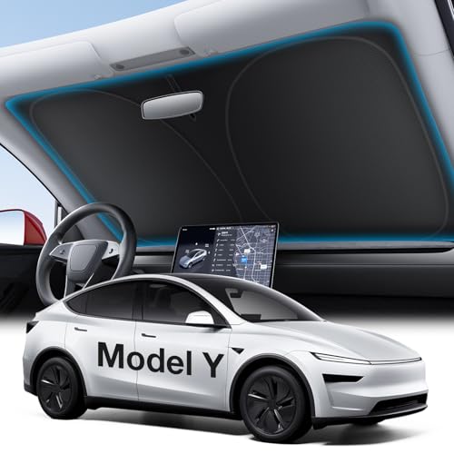 Wigoo Tesla New Model Y Accessories Windshield Sunshade [OEM Design, 100% Sun Blockage] Foldable...