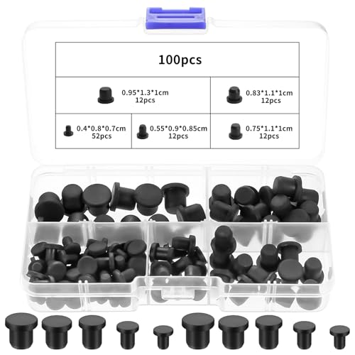 100 Pcs Rubber Plugs for Round Holes, Waterproof Silicone Hole PlugsRubber Stoppers PlugsRubber Plugs for Holes Assorted Sizes for Pipes Test Tubes Bottles(5 Sizes, Black)